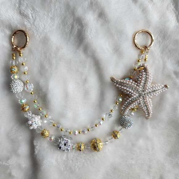 Gold and Silver Starfish Purse Charm Jewelry Chain And Keychain Bag Charm Chain - Picture 2 of 10